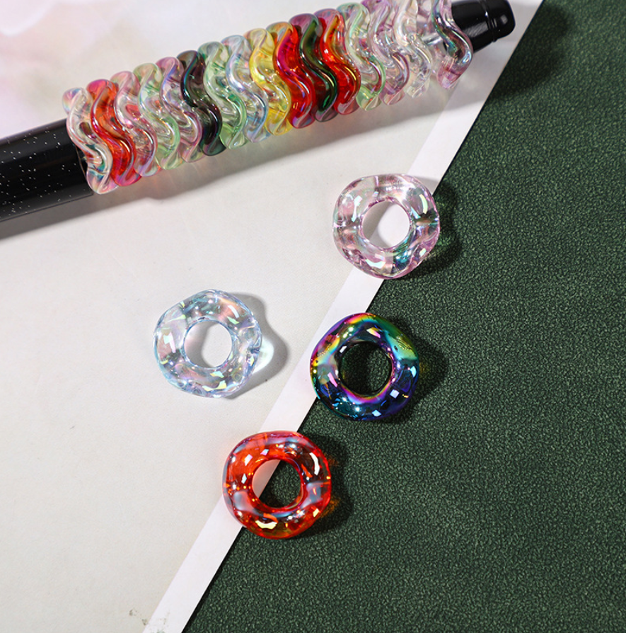 15mm Mix Wavy Hexagon Spacers – Multiple Finishes – Soft-Touch Matte, Jelly & Pearly Mix for Beadable Pens